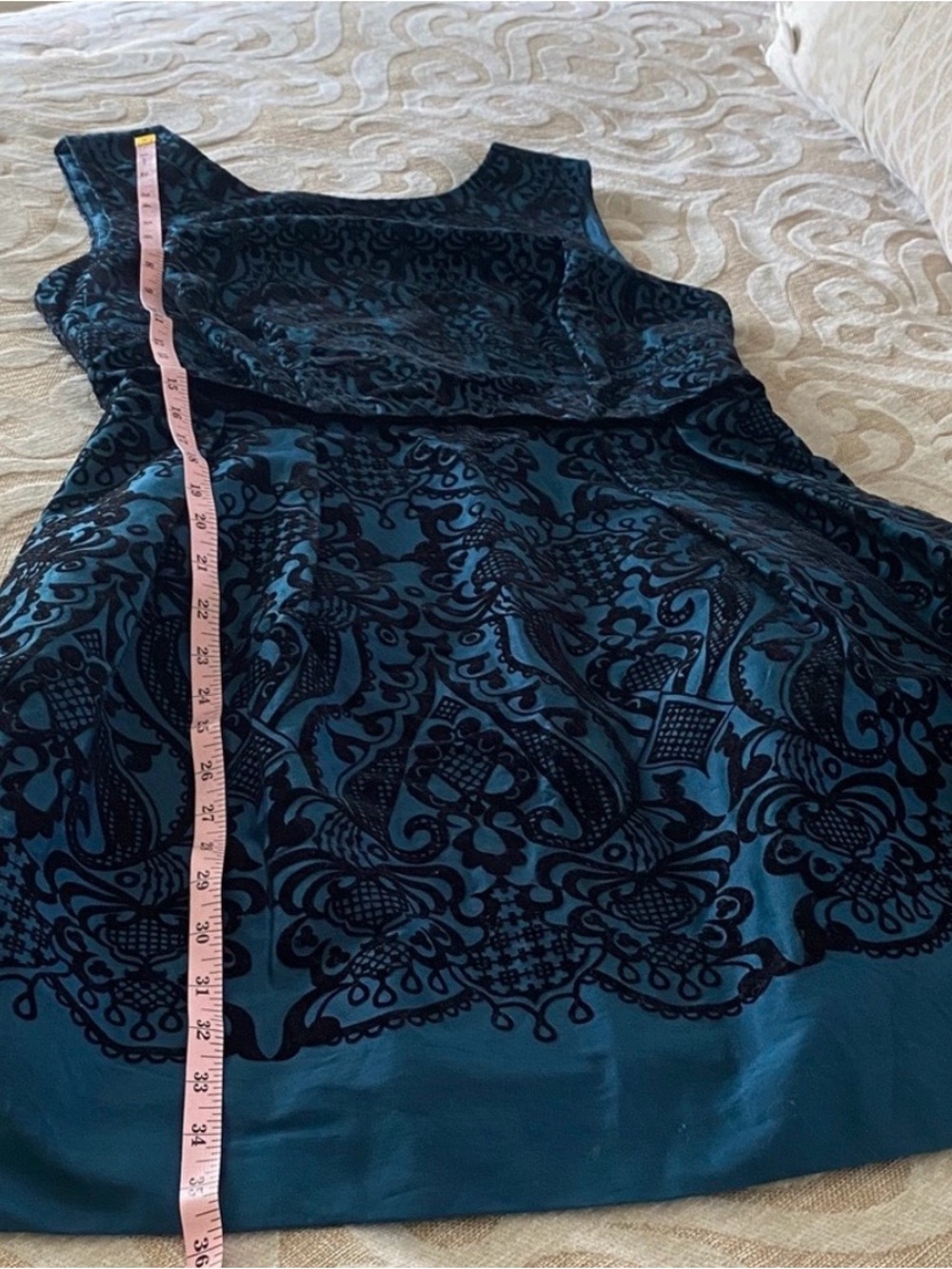 Beige by ECI Teal Black Velvet Fit & Flare Dress Size 6 - Picture 8 of 11